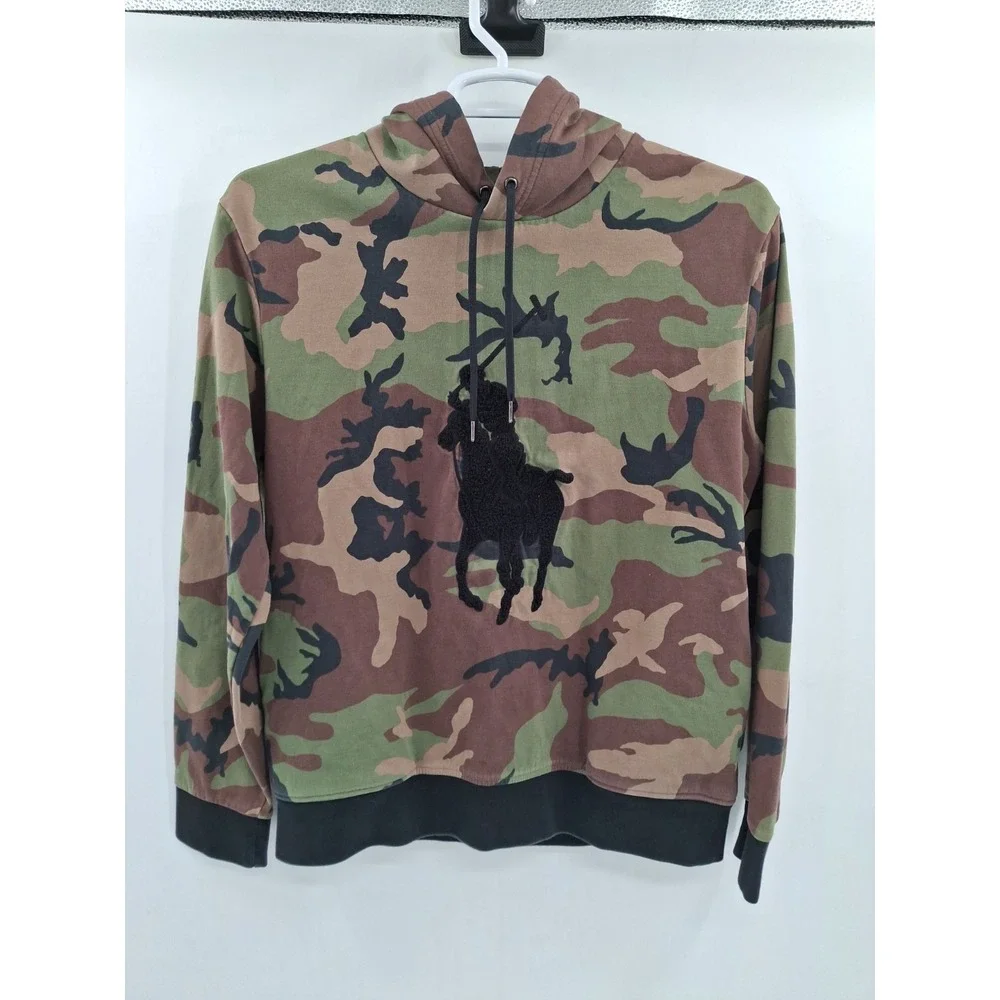 POLO RALPH LAUREN CHENILLE BIG PONY SURPLUS CAMO DOUBLE-KNIT HOODIE SWEATER...